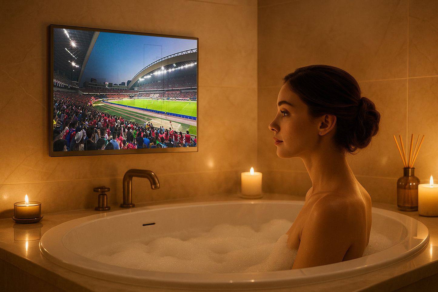 Soulaca 32 inches Mirror TV webOS Voice Control DTV System Waterproof Bathroom 4K Television Hotel