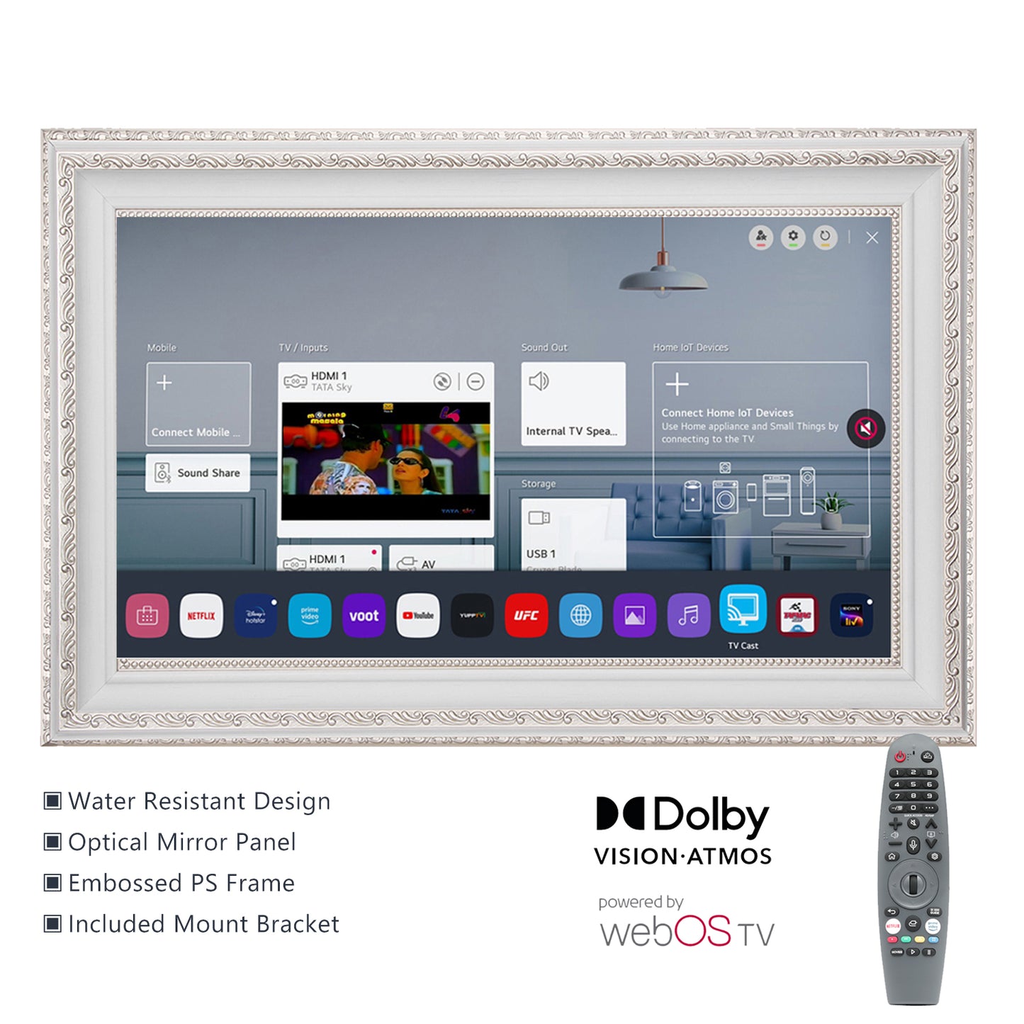 Soulaca 27" Decorative Framed Smart Mirror TV – Water Resistant, webOS, Multi-Scene Display (Fireplace, Art, Aquarium) for Home, Hallway, Hotel & Beyond-Soulaca