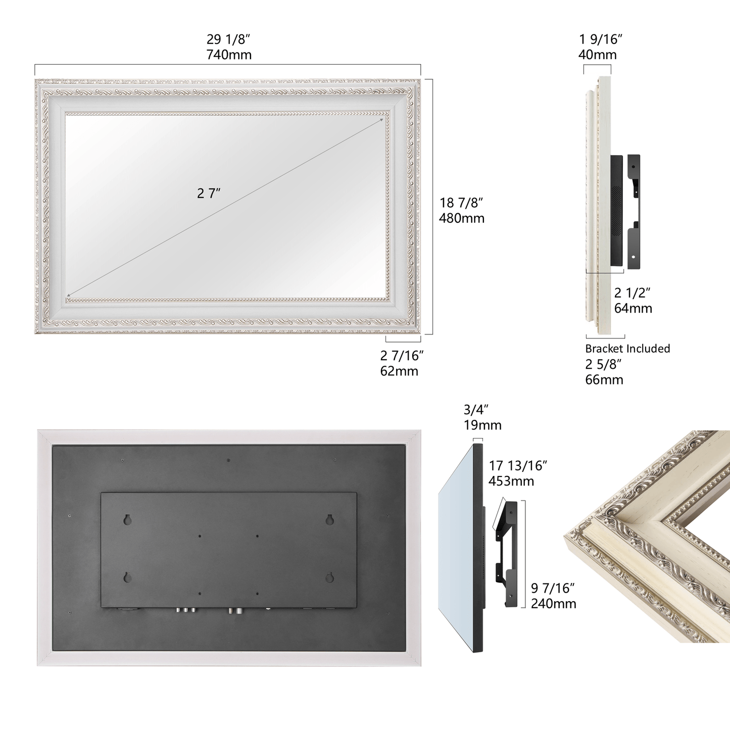 Soulaca 27" Decorative Framed Smart Mirror TV – Water Resistant, webOS, Multi-Scene Display (Fireplace, Art, Aquarium) for Home, Hallway, Hotel & Beyond