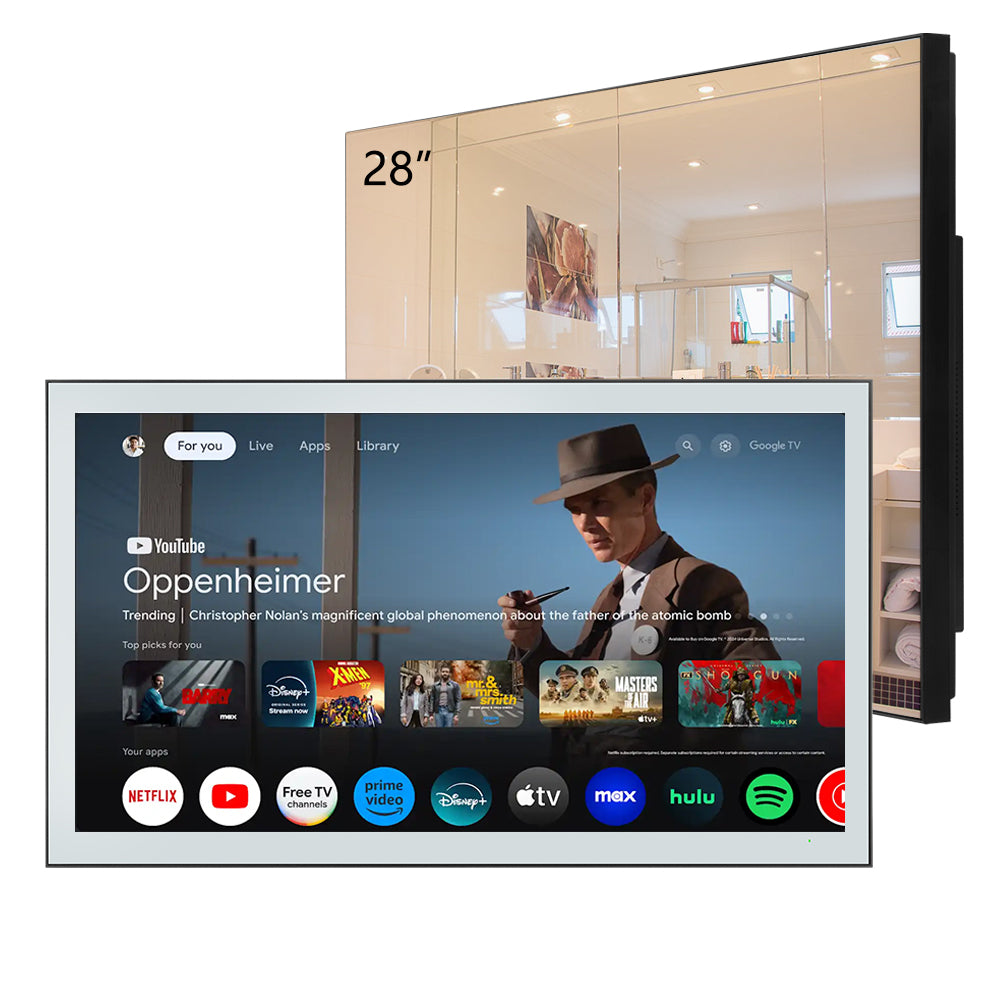 Soulaca 28 inch Google Smart Mirror LED TV for Bathroom Waterproof 4K Television Shower Use
