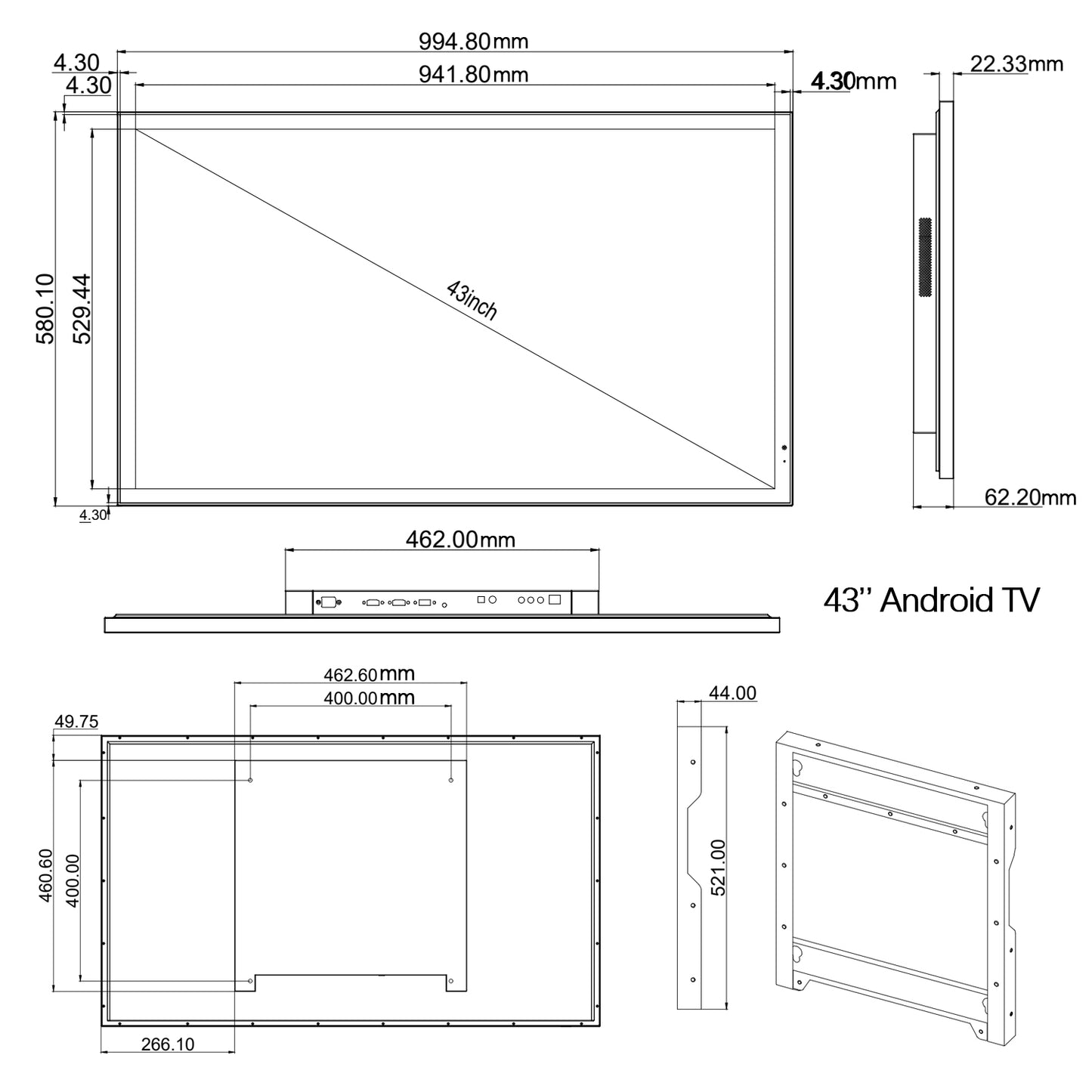 Soulaca 43 inches 4K Smart Vanishing Mirror LED TV for Bathroom Android System Waterproof IP65 SPA-Soulaca