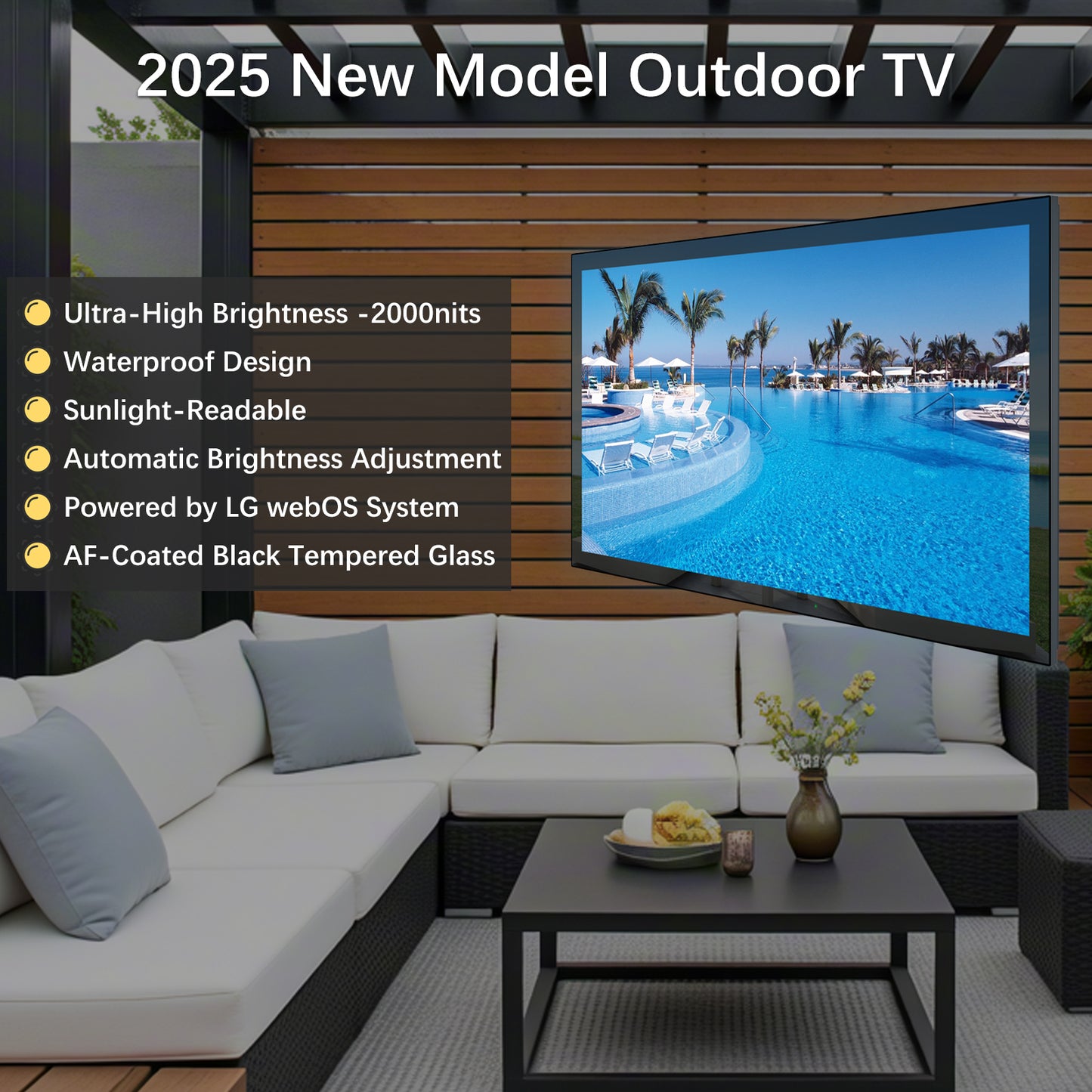 Soulaca 55 inches Waterproof Outdoor TV for Patio BBQ Entertainment webOS System Voice Control DTV Tuner