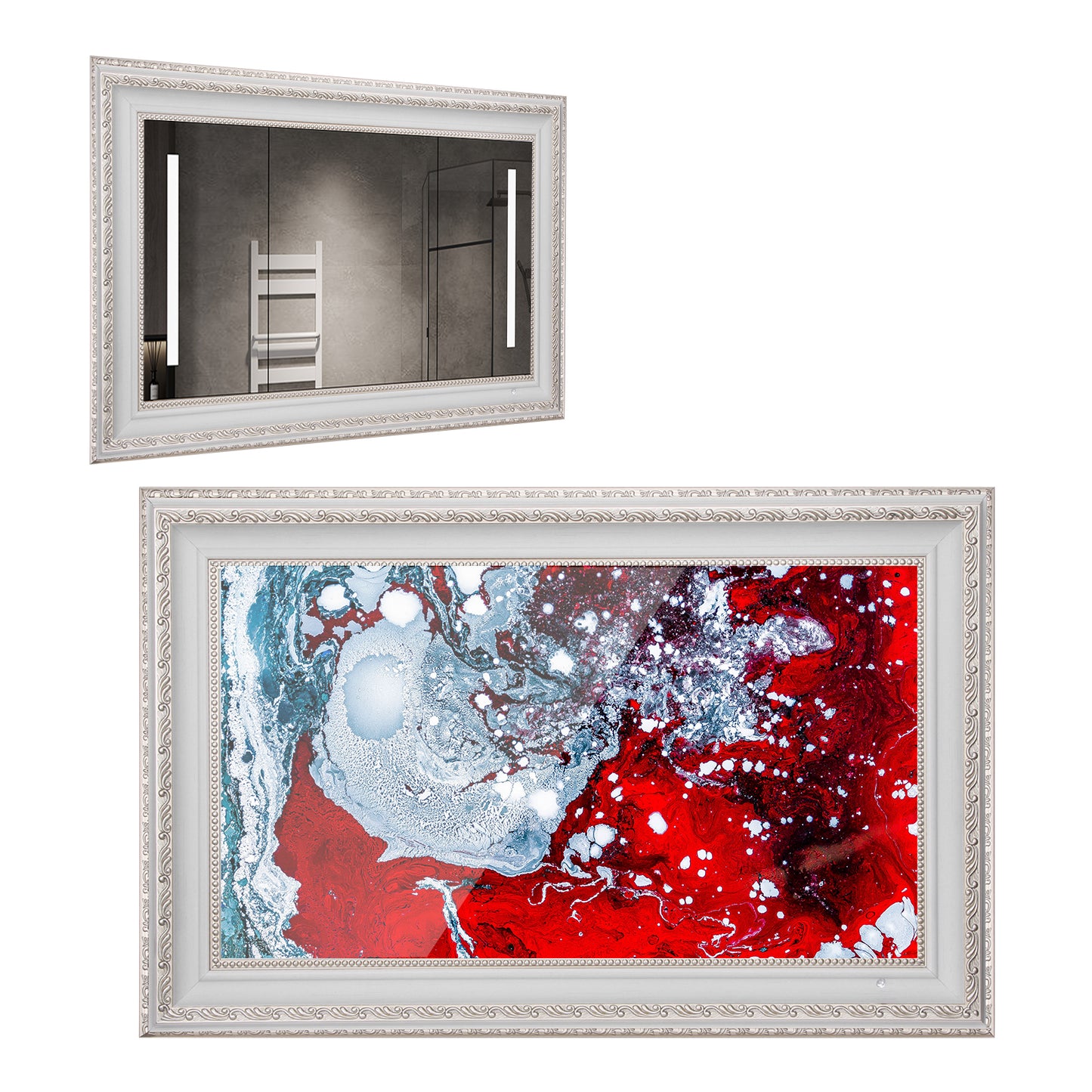 Soulaca 22-inch Smart Mirror TV with Ivory White Frame Waterproof WiFi LED Television for Bathrooms, Kitchens, and Fireplaces-Soulaca