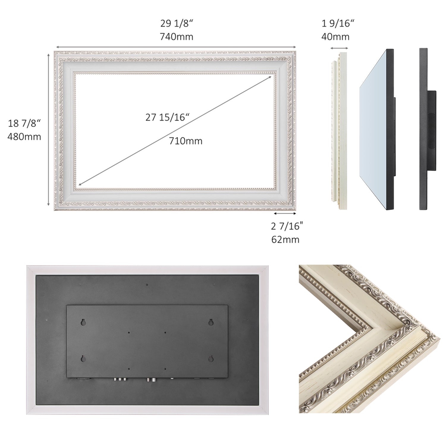 Soulaca 27" Decorative Framed Smart Mirror TV – Water Resistant, webOS, Multi-Scene Display (Fireplace, Art, Aquarium) for Home, Hallway, Hotel & Beyond-Soulaca