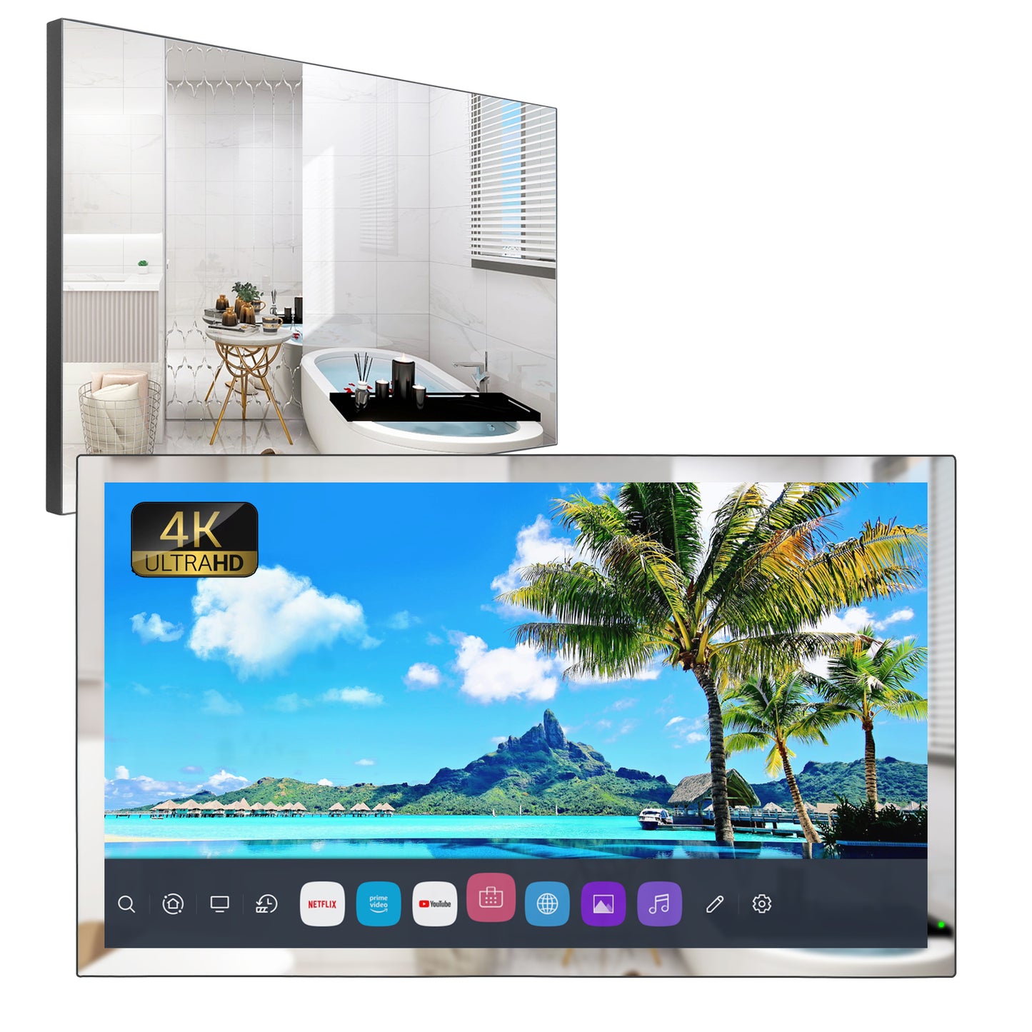 Soulaca 32 inch 4K Smart Mirror LED TV for Bathroom Waterproof webOS DTV Alexa WiFi