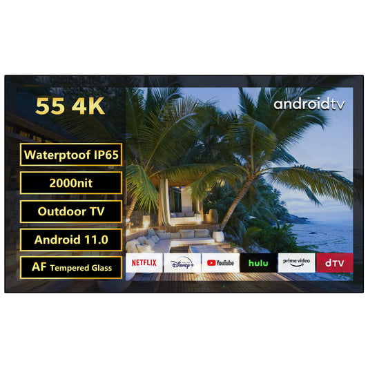 Soulaca 55 inches Waterproof Smart Android Outdoor TV 2000nits 4K Weatherproof Garden TV