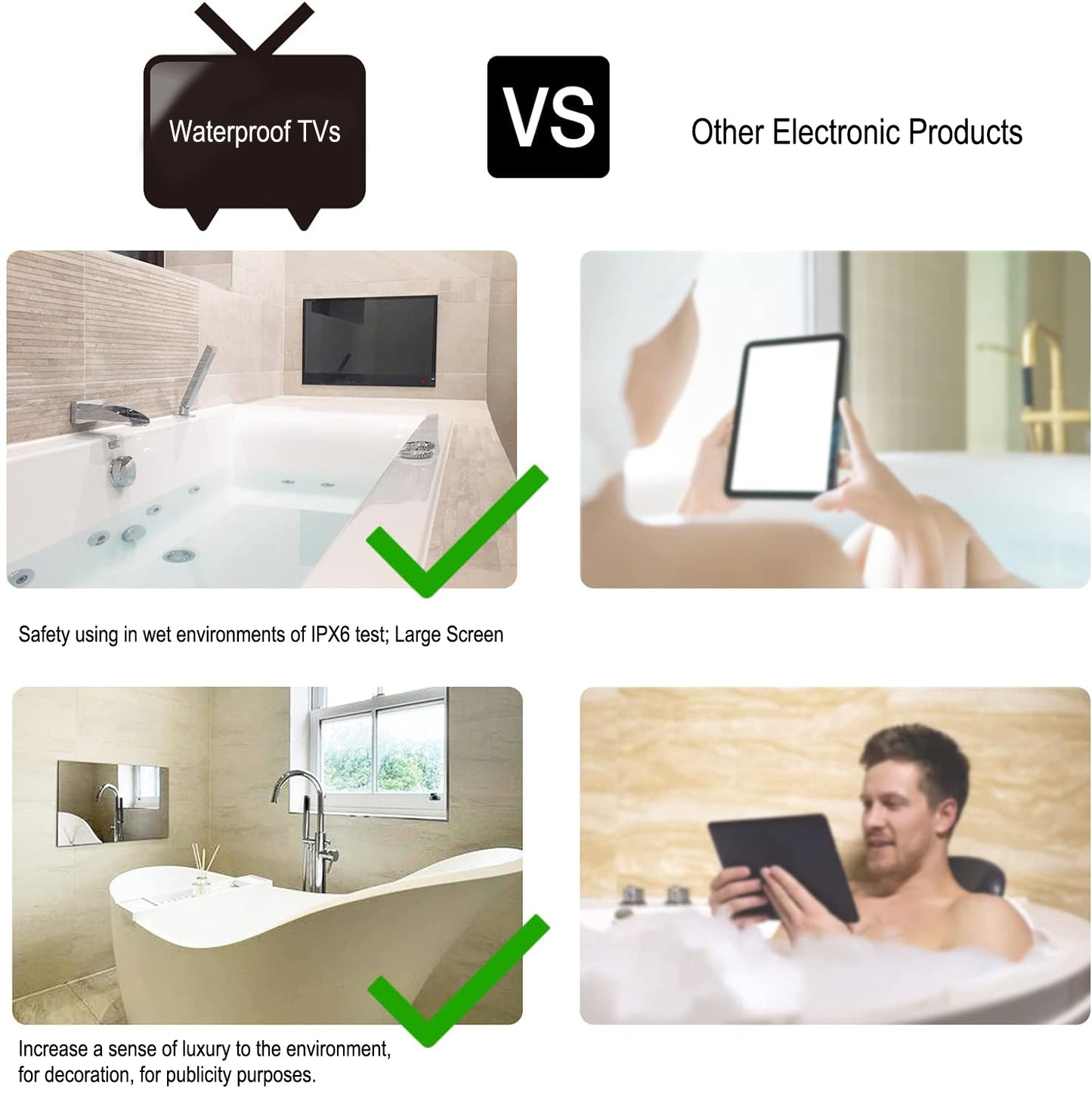 Soulaca 18.5 inches Smart Mirror LED Small TV with WiFi Bluetooth Waterproof Shower Television