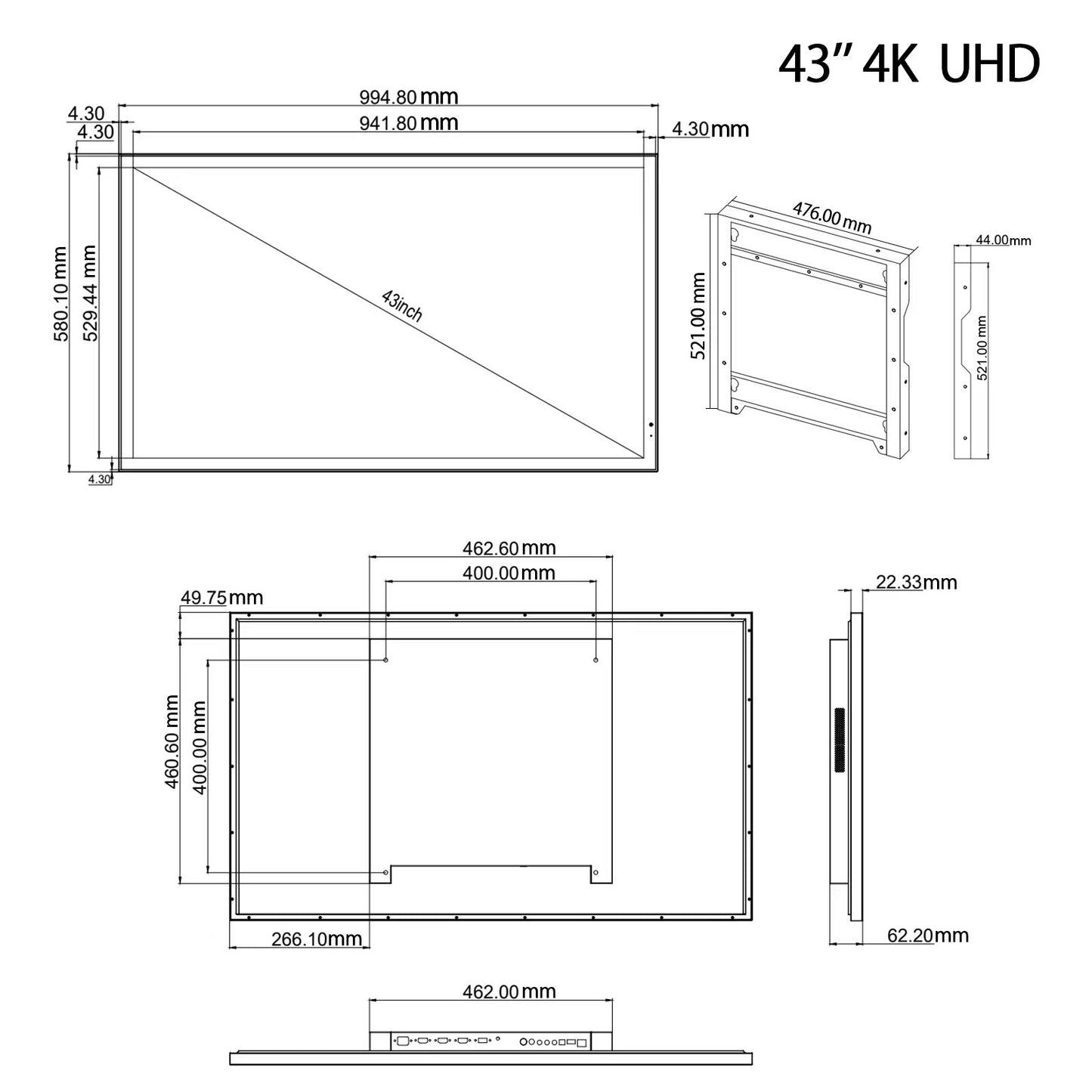 Soulaca 43 inches Smart Touchscreen 4K LED Mirror TV Big Screen IP65 Waterproof WiFi Bluetooth SPA 2024 Model