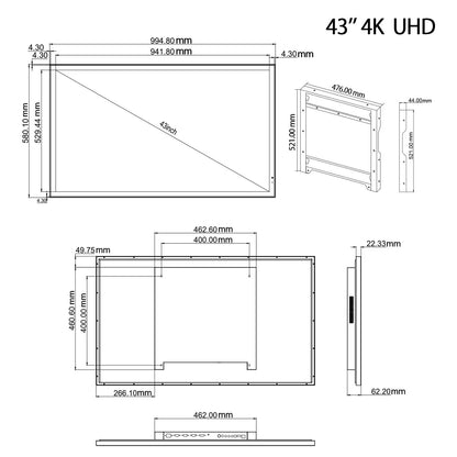 Soulaca 43 inches Smart Touchscreen 4K LED Mirror TV Big Screen IP65 Waterproof WiFi Bluetooth SPA 2024 Model