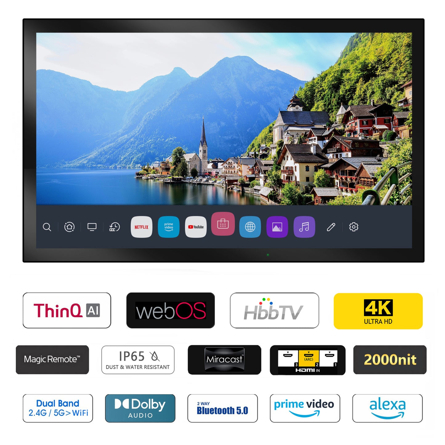 Soulaca 55 inches Waterproof Outdoor TV for Patio BBQ Entertainment webOS System Voice Control DTV Tuner-Soulaca