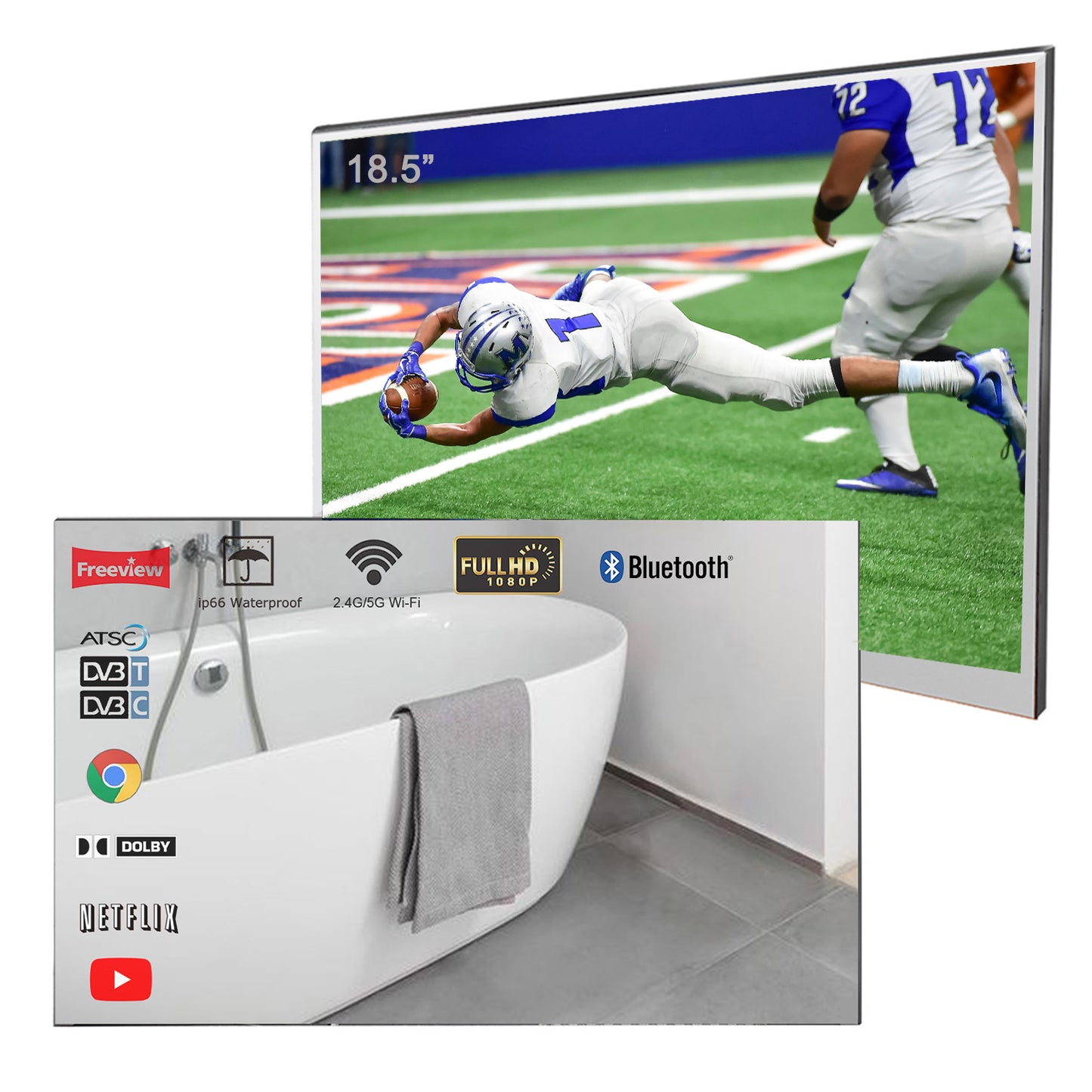 Soulaca 18.5 inches Smart Black LED Small TV with WiFi Bluetooth Waterproof Mini Television