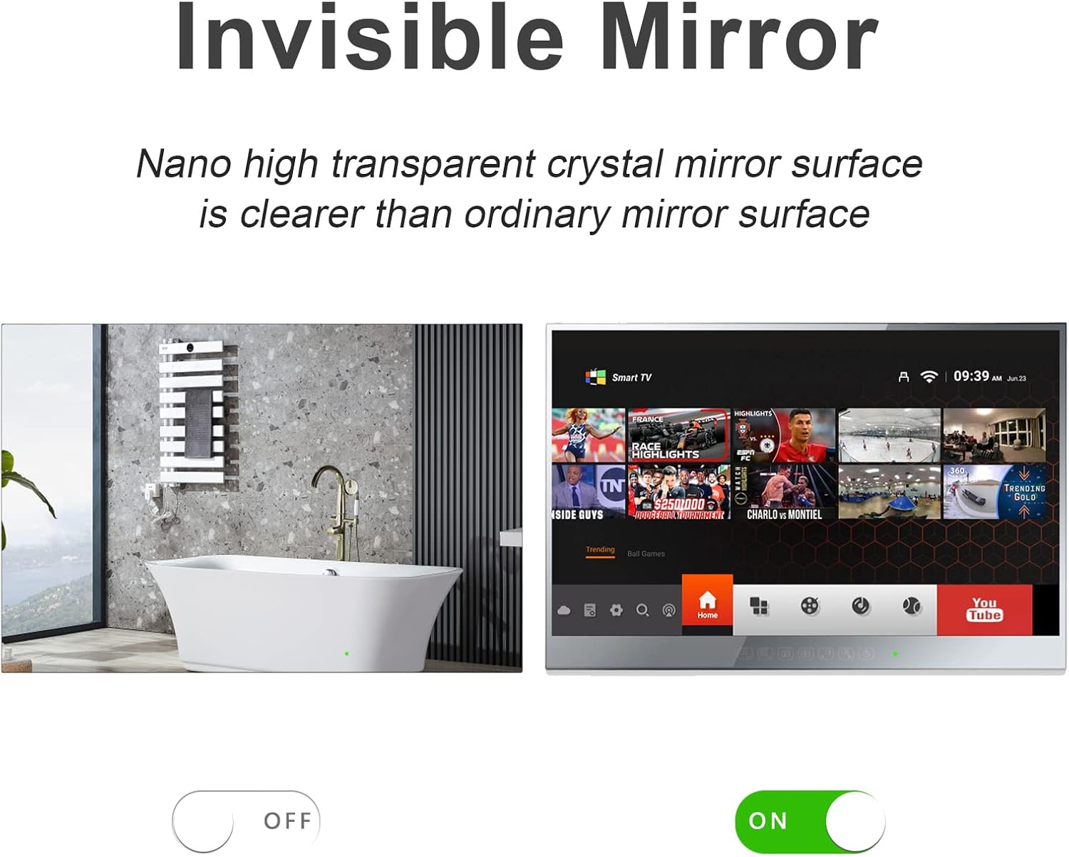 Soulaca 27 inches Smart webOS Mirror with White Frame TV Waterproof Shower Television Decorative Voice Control-Soulaca