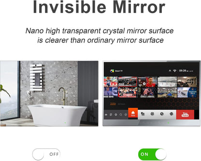 Soulaca 27 inches Smart webOS Mirror with White Frame TV Waterproof Shower Television Decorative Voice Control-Soulaca