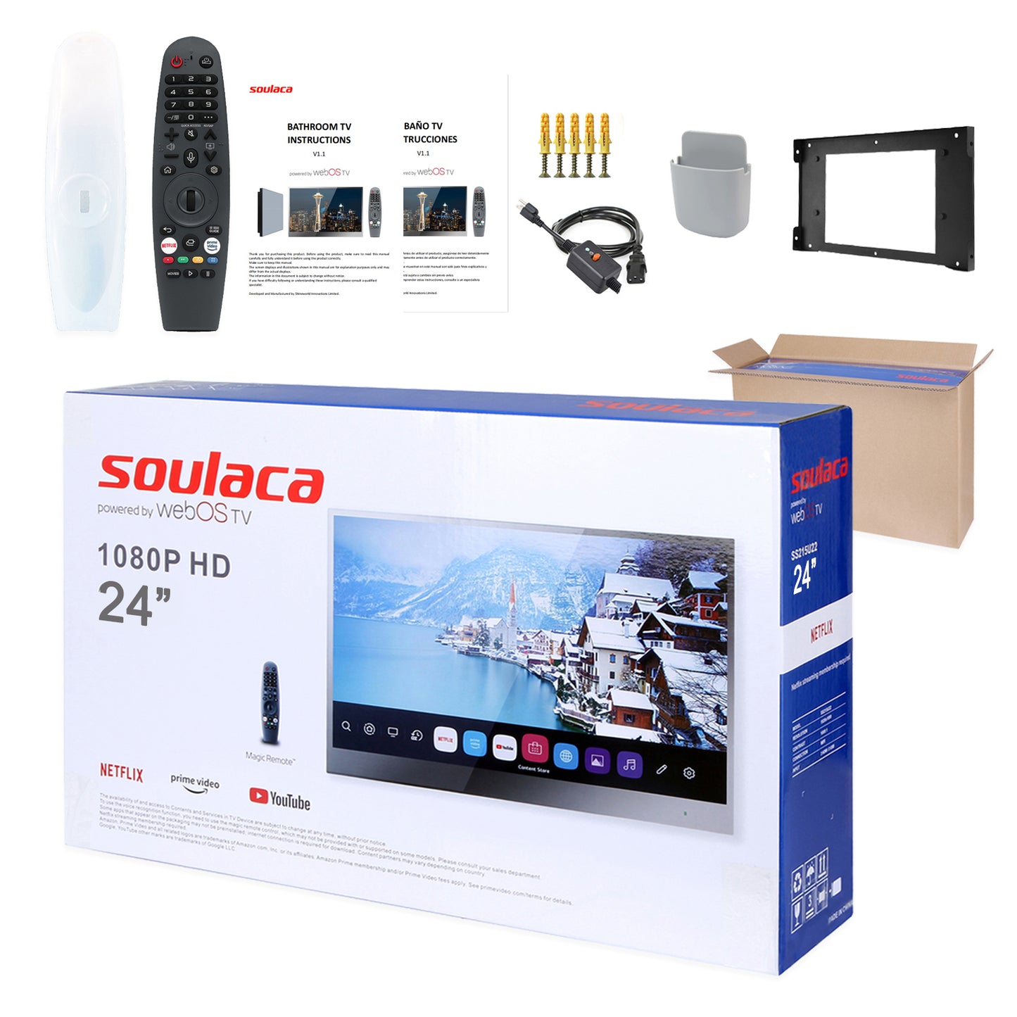 Soulaca 24 inch Smart Mirror webOS TV for Bathroom Waterproof Shower Television Netflix Prime Video Compatible-Soulaca