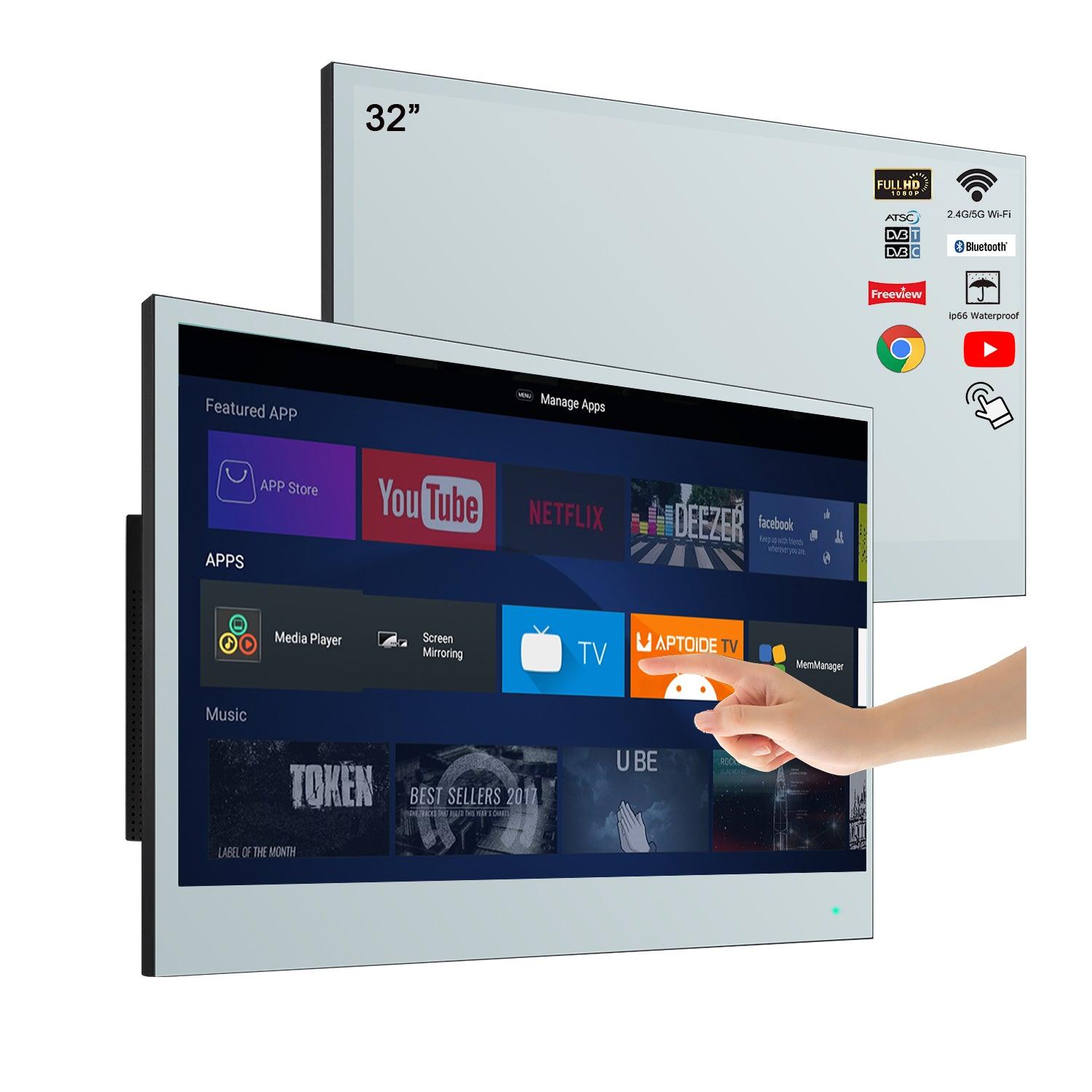 Soulaca 32" Touchscreen Smart Mirror LED TV for Bathroom Android Television Shower Boat-Soulaca